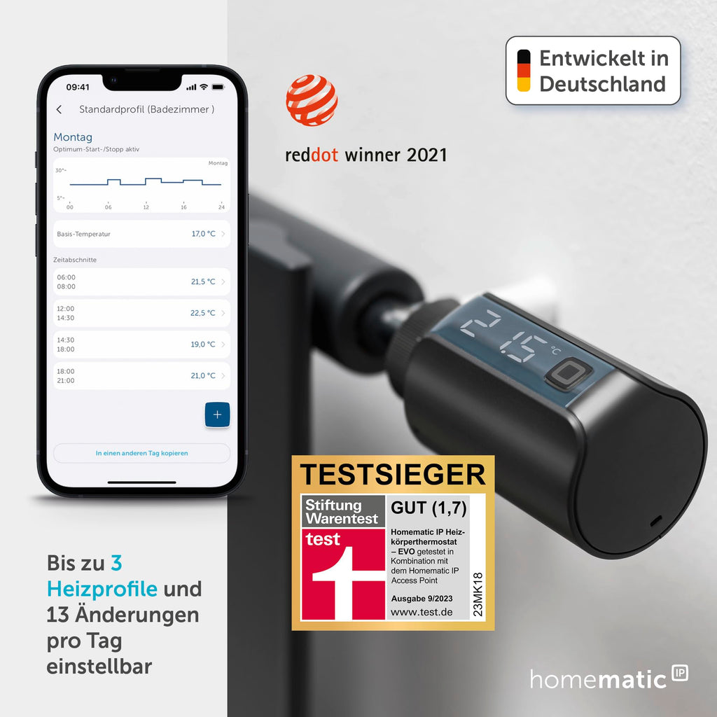 Homematic IP Smart Home Heizkörperthermostat – Evo, anthrazit, digitaler Thermostat Heizung, Steuerung per App, Alexa, Google Assistant, einfache Installation, Energie sparen, 156650A0