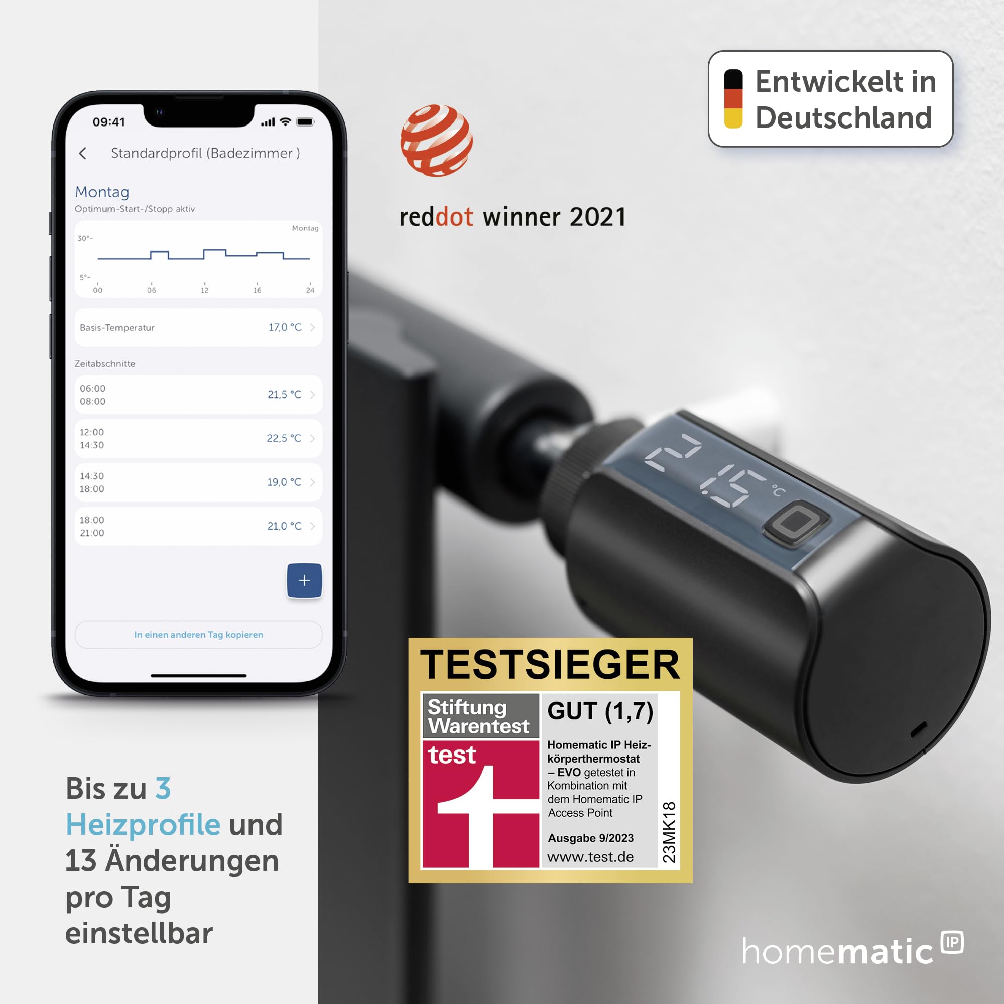 Homematic IP Smart Home Heizkörperthermostat – Evo, anthrazit, digitaler Thermostat Heizung, Steuerung per App, Alexa, Google Assistant, einfache Installation, Energie sparen, 156650A0