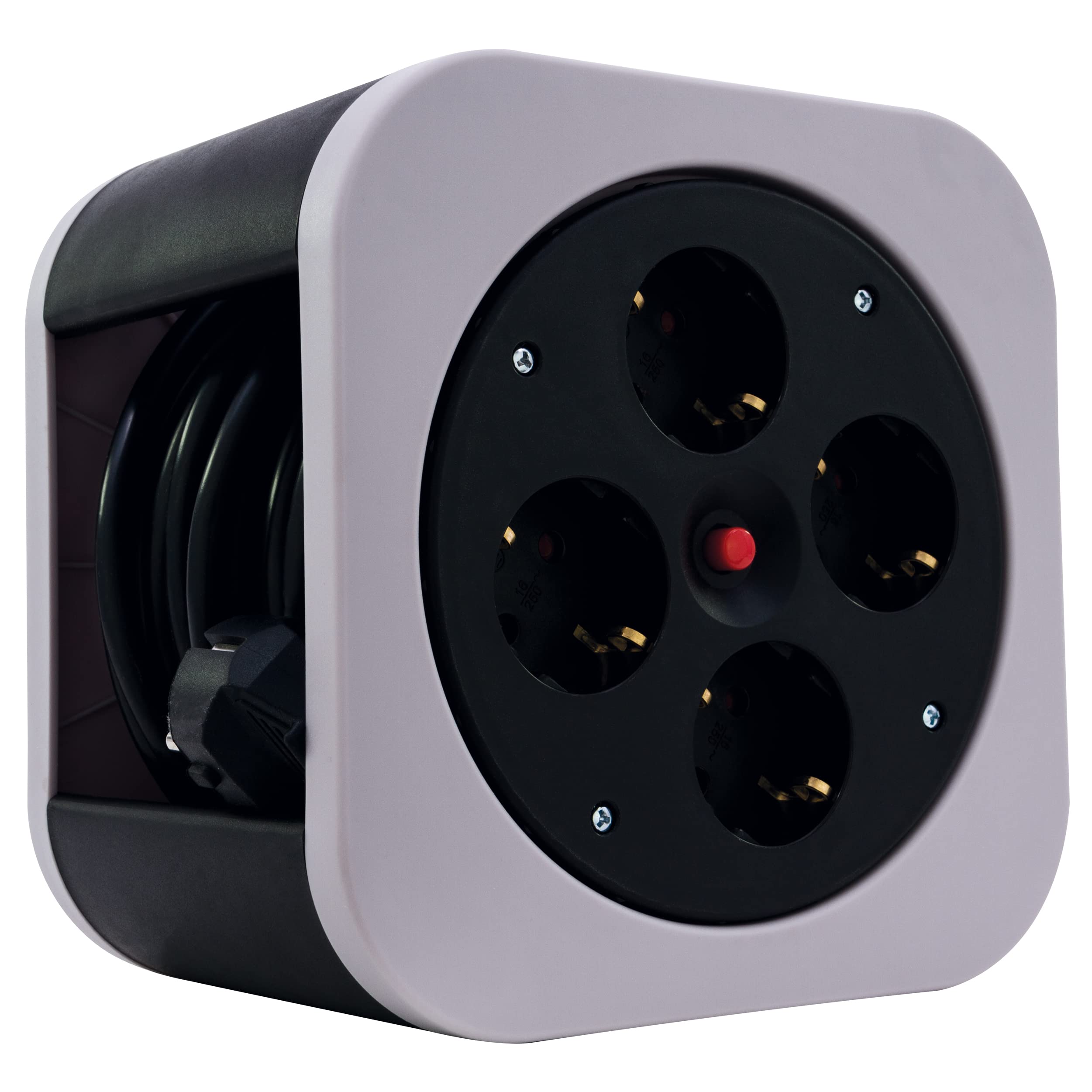 REV Kabeltrommel, Innenbereich, 4 Schutzkontaktsteckdosen, 10m, grau