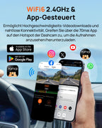 70mai A800SE Dashcam Auto Vorne Hinten 4K HDR 2160P+1080P mit 128GB SD Karte, Dual Autokamera 3" IPS, F1.55 Blende Nachtsicht, 210Sek.Puffer Notfall-Voraufzeichnung, Parküberwachung, Max 512GB