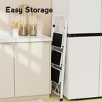 HBTower Trittleiter 3 Stufen klappbar, Trittleiter mit Anti-Rutsch-Pedal, Tragbare Robuste Tritthocker mit Handläufen, Perfekt für Küche & Haushalt, 150kg Kapazität, Weiß