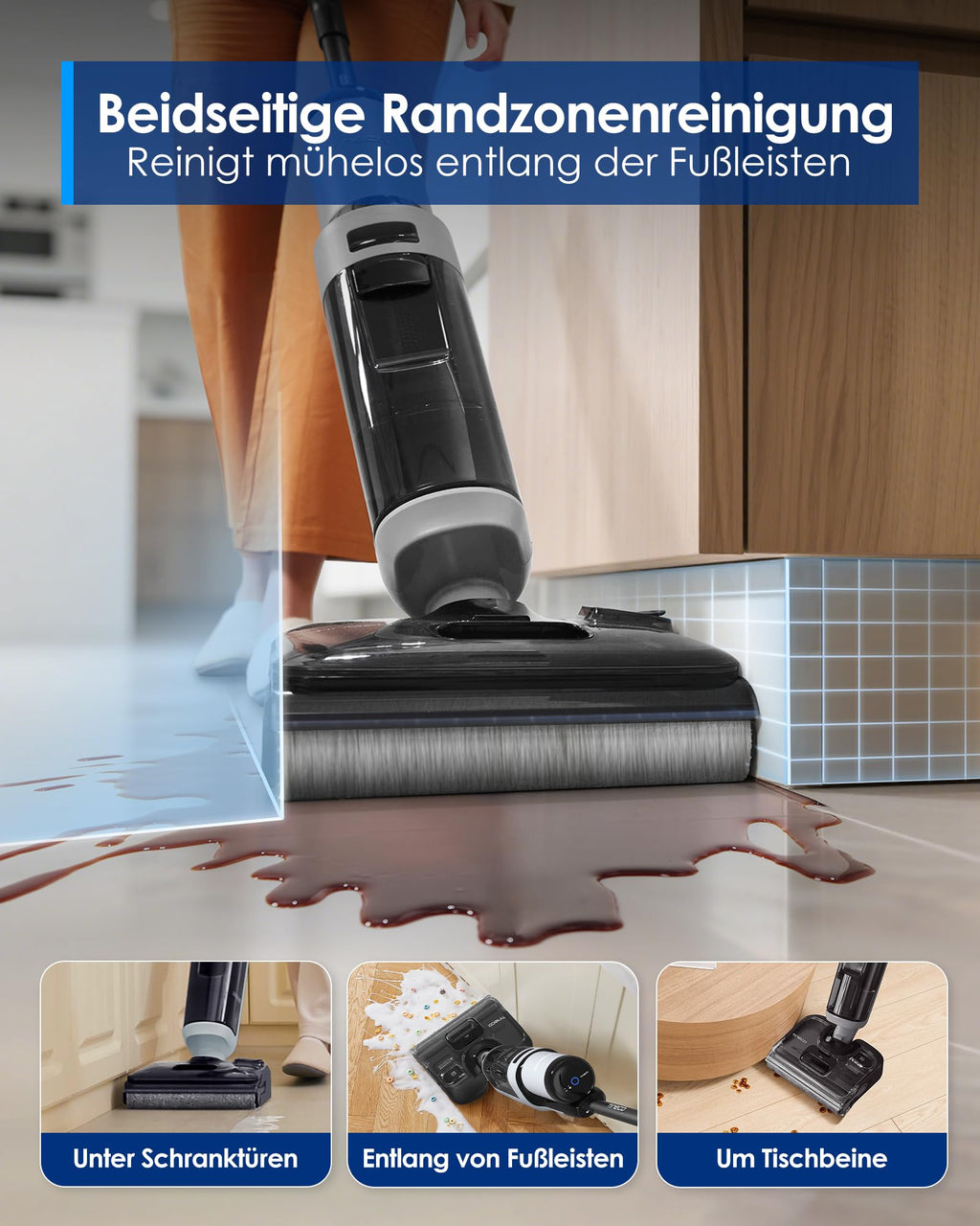 Tineco FLOOR ONE i5 Stretch Nass Trockensauger, 2‑in‑1 Saugen & Wischen, 180° Lay-Flat Waschsauger, 20kPa Saugkraft, Beidseitige Kantenreinigung, 30 Min Laufzeit, Anti-Tangle staubsauger für Tierhaare