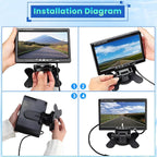 Hikity Rückfahrkamera 2 Kameras Set, 7 Zoll LCD Monitor, Wasserdichtes Rückfahrkamera Nachrüsten Set mit 15M/10M Kabel für Auto LKW Wohnmobil Lieferwagen Anhänger 12V-24V