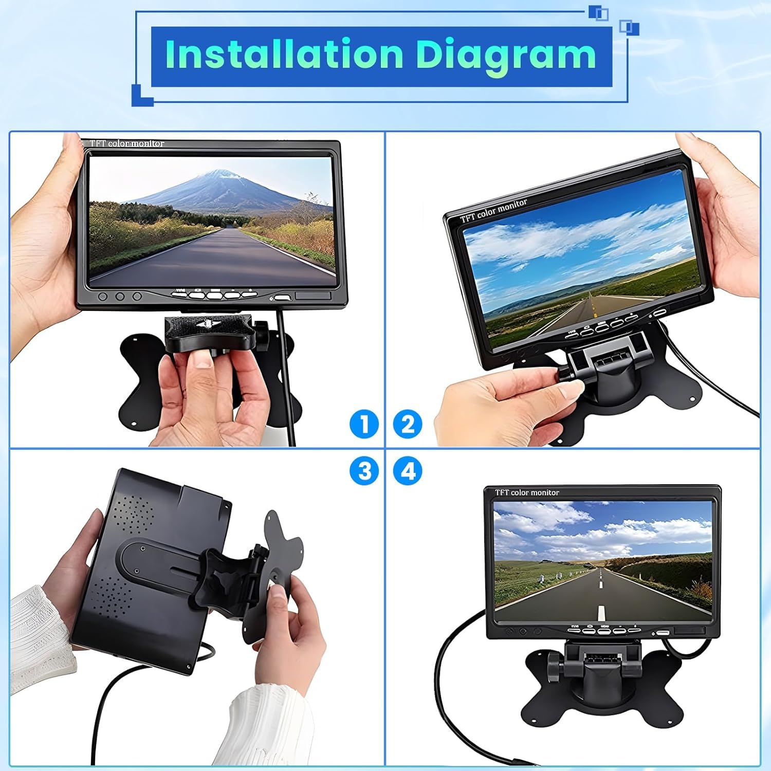 Hikity Rückfahrkamera 2 Kameras Set, 7 Zoll LCD Monitor, Wasserdichtes Rückfahrkamera Nachrüsten Set mit 15M/10M Kabel für Auto LKW Wohnmobil Lieferwagen Anhänger 12V-24V