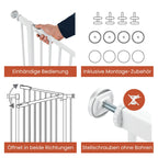 hauck Open N Stop 2 + 9 cm Verlängerung, Weiß - Kinderschutzgitter Hundegitter, Verstellbare Breite 84-89 cm, 77 cm Hoch, Beidseitige Einhand Öffnung, ohne Bohren, für Innen