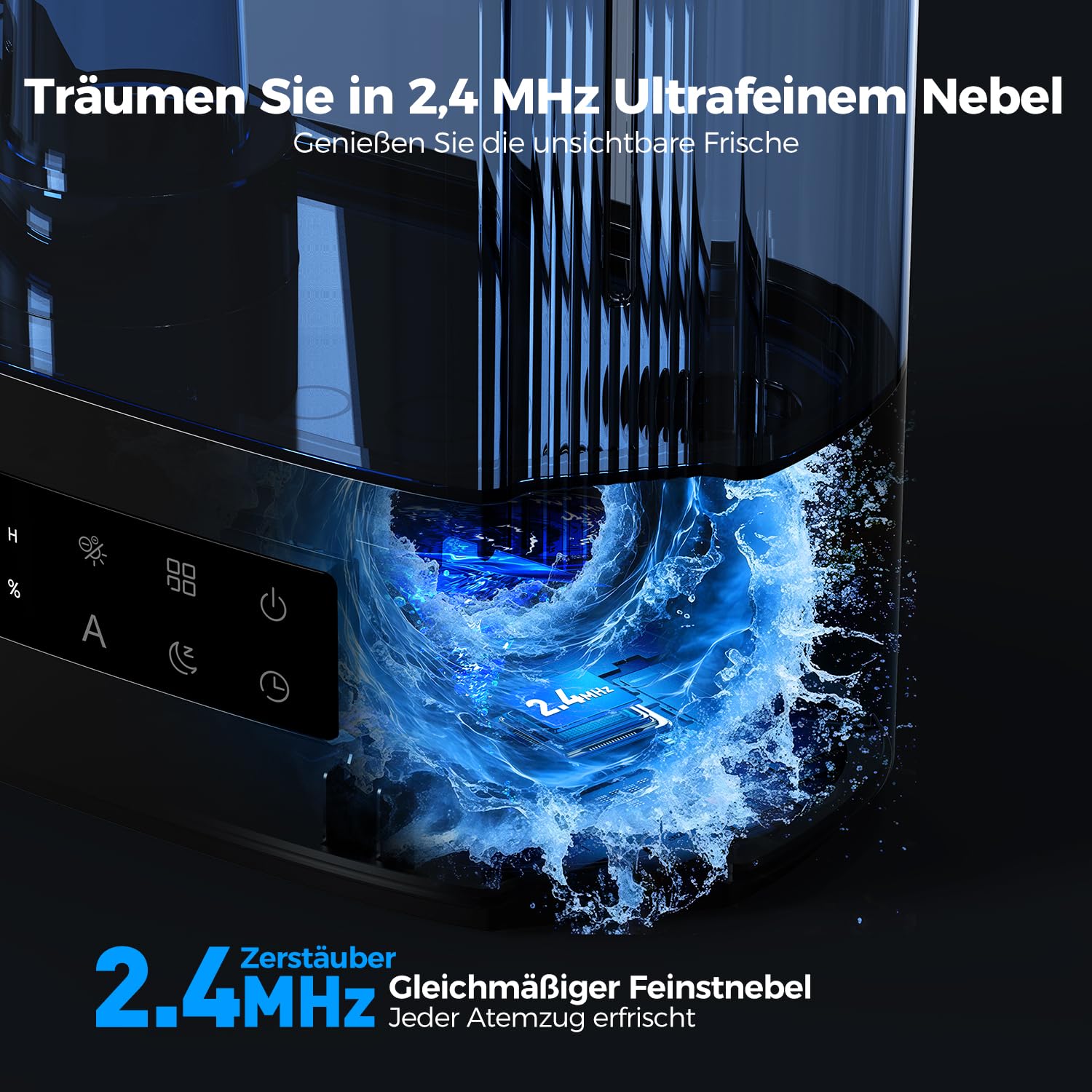 AROEVE 6L Luftbefeuchter Schlafzimmer, Aroma Diffusor, Ultraschall Top-Fill Luftbefeuchter für Baby Kinderzimmer, Pflanzen, 60h leise Raumbefeuchter, intelligente Luftfeuchtigkeitskontrolle, Schwarz