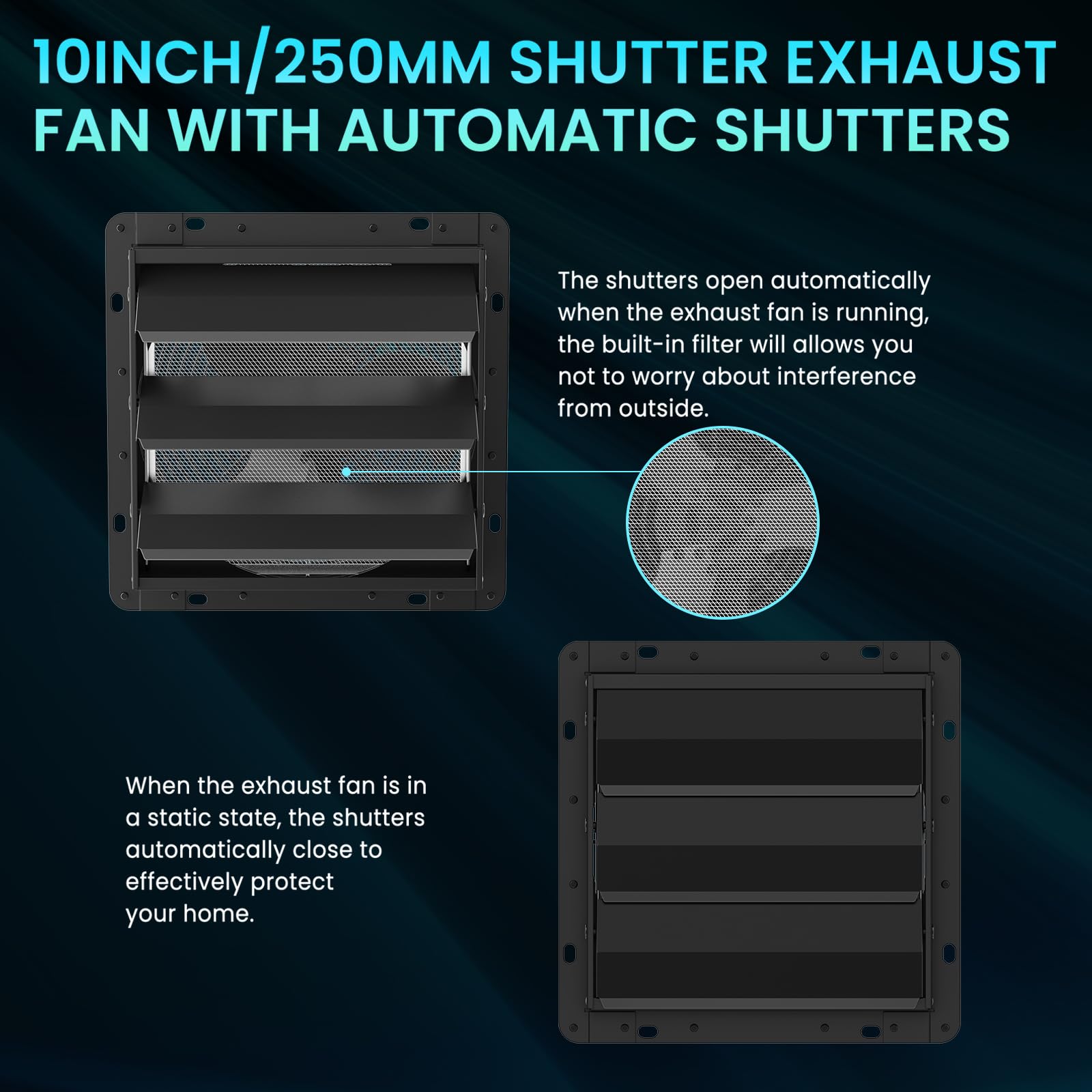 HG Power 250mm Abluftventilator Industrie Wandventilator 1100m³/h Wandlüfter mit Maschensieb Auspuffventilator mit EU-Stecker Aluminium Fensterventilator für Keller Garage Küche