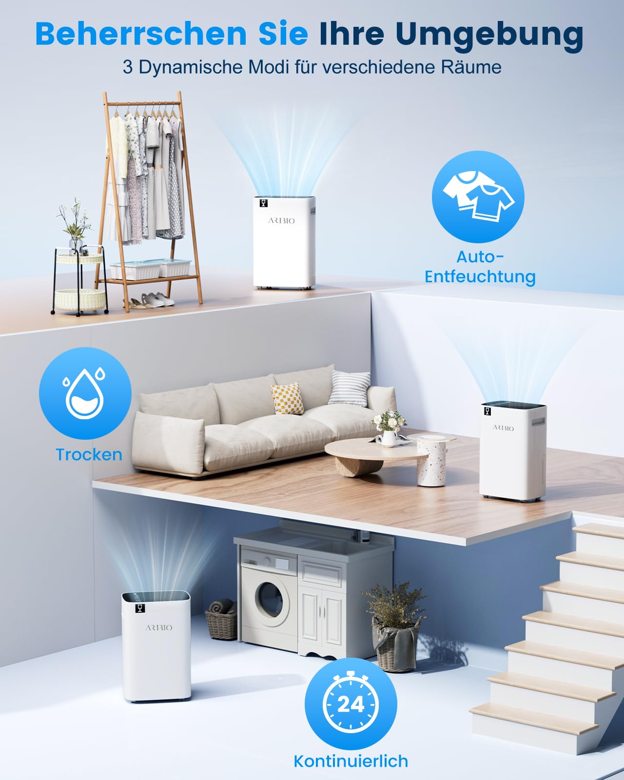 Luftentfeuchter Elektrisch, 30L/Tag Leistungsstarker Entfeuchter mit LED Anzeige,Timer, Wäschetrocknung, Raumgröße ca 300m³/100㎡, Gegen Feuchtigkeit & Schimmel in Keller, Badezimmer & Wohnung