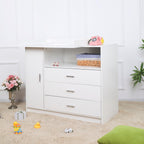 ecomi Wickelkommode Wickeltisch Baby Kommode aus Holz mit Wickelaufsatz, 3 Schubladen, 1 Tür, 100 cm Höhe in Weiß, Wickeltisch 113x100 cm Griffe verchromt