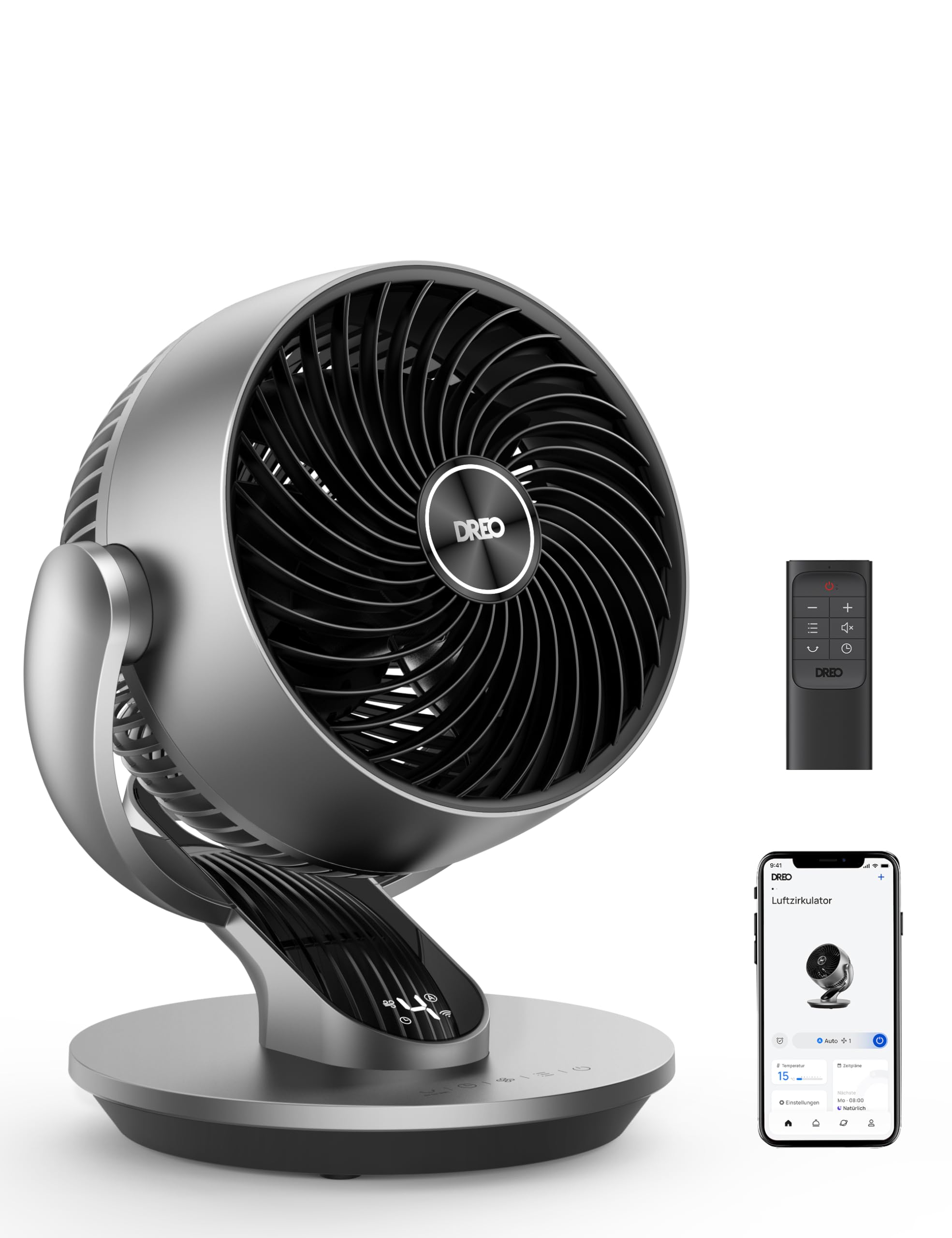 Dreo 28dB Leiser Smart Tischventilator für Schlafzimmer Büro, Ventilator mit Fernbedienung Kühlung 21M Windentfernung 4-Geschwindigstufe 5 Modi 12H Timer 90° Auto 120° Manuell oszillierend, Lynx S