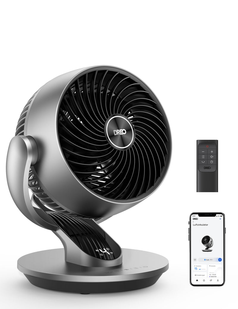 Dreo 28dB Leiser Smart Tischventilator für Schlafzimmer Büro, Ventilator mit Fernbedienung Kühlung 21M Windentfernung 4-Geschwindigstufe 5 Modi 12H Timer 90° Auto 120° Manuell oszillierend, Lynx S