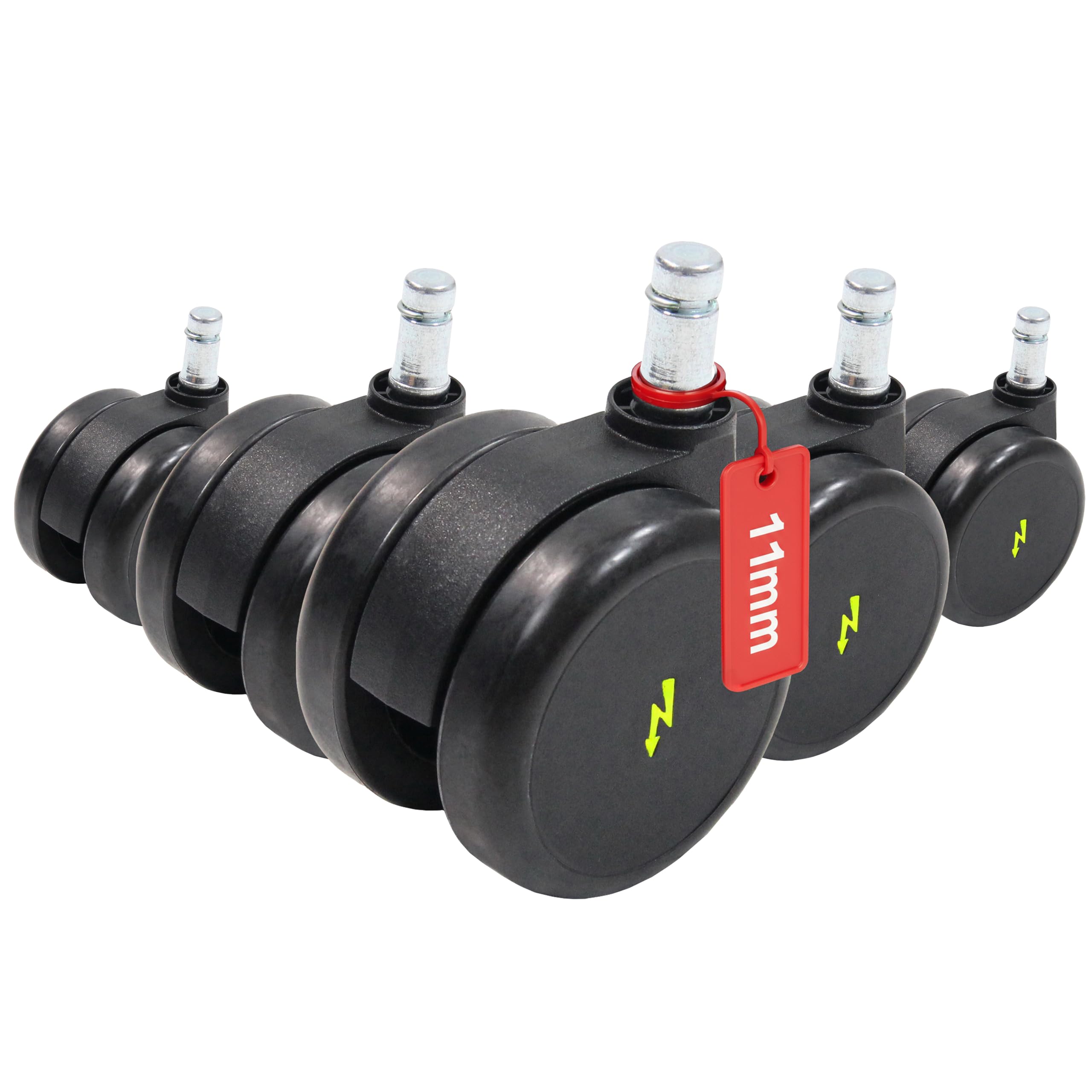 hjh OFFICE 619046 5x Elektrisch leitfähige Rollen 11x65 mm Bürostuhl Rollen für harte Böden | Vermeidung von statischer Aufladung
