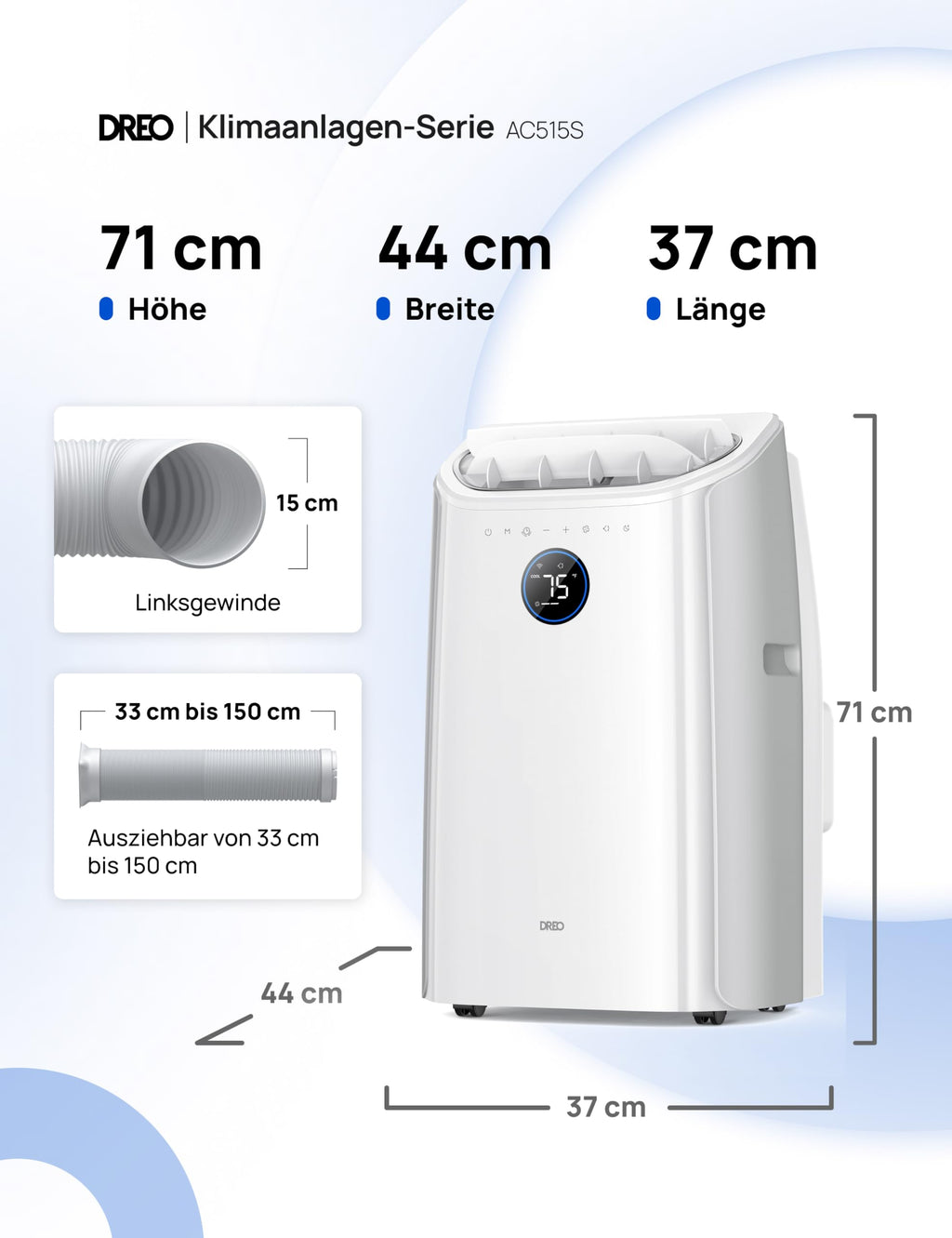 Dreo Tragbare Klimaanlagen, 10.000 BTU AC Einheit für Schlafzimmer mit Drainagefreier Kühlung, APP/Stimme/Fernbedienung, 24h Timer mit Ventilator & Luftentfeuchter, AC515S