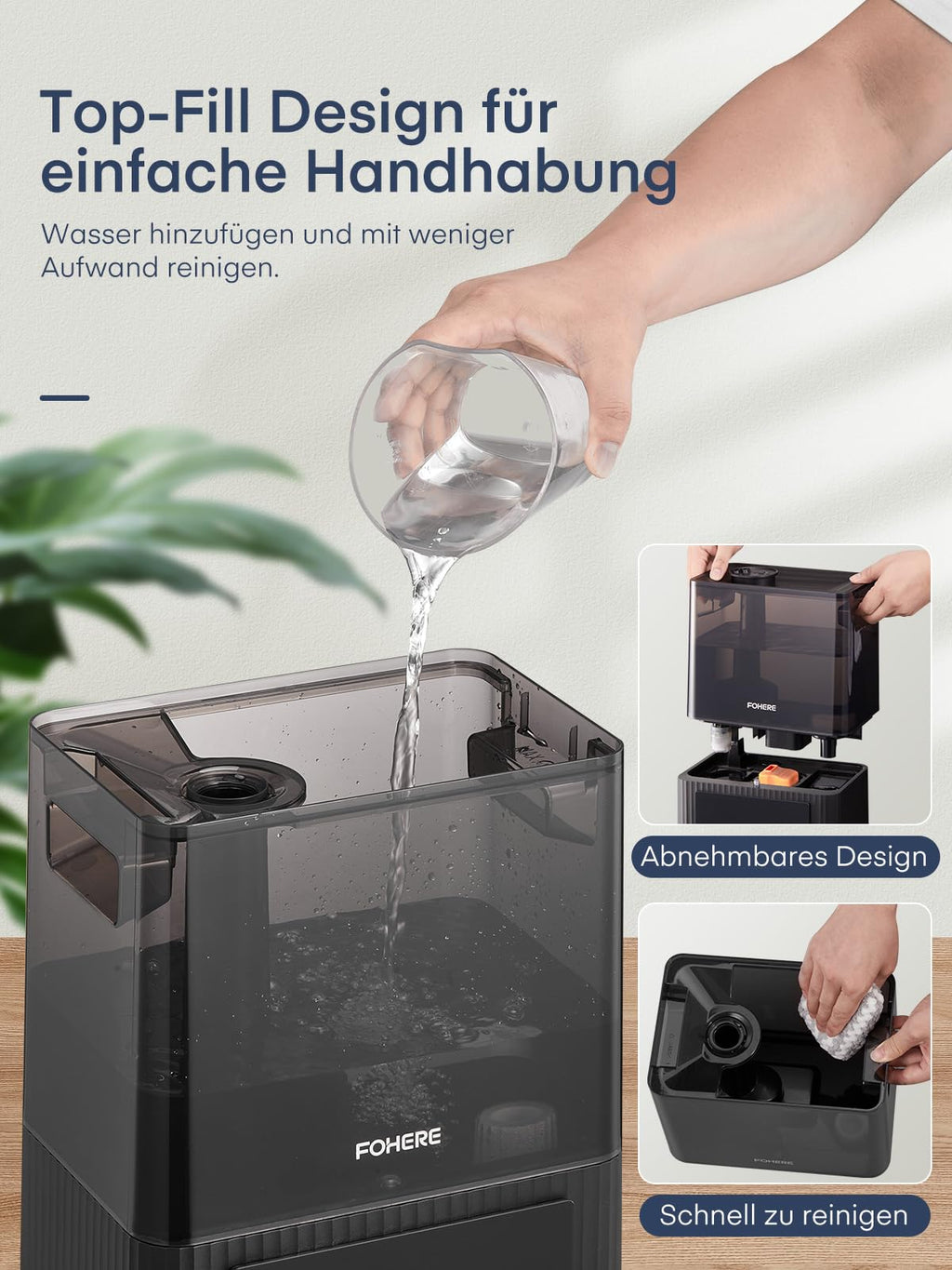 FOHERE Luftbefeuchter fürs Schlafzimmer, 6L Leiser Luftbefeuchter mit warmem und kühlem Nebel, 60H Laufzeit, Öldiffusor, Schlafmodus, 12H-Timer, Licht für heim Kinderzimmer Pflanzen Baby Kind