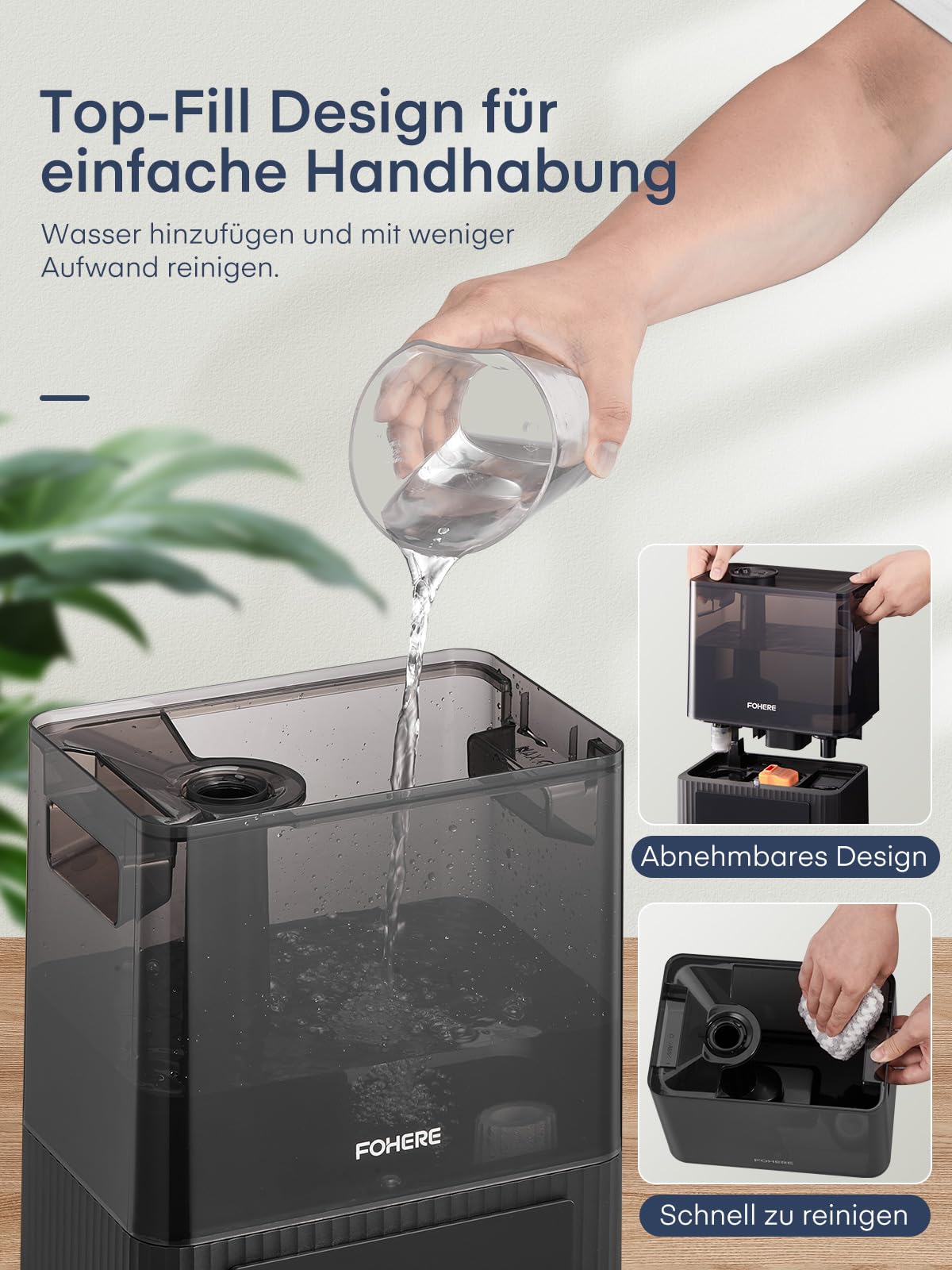 FOHERE Luftbefeuchter fürs Schlafzimmer, 6L Leiser Luftbefeuchter mit warmem und kühlem Nebel, 60H Laufzeit, Öldiffusor, Schlafmodus, 12H-Timer, Licht für heim Kinderzimmer Pflanzen Baby Kind