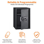 Amazon Basics Elektronisch Schlüssel Biometrisch Tresor mit Fingerabdruck-Verschlusssystem, 50 l, Schwarz