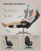 SONGMICS Gaming-Stuhl, Bürostuhl mit Fußstütze, Schreibtischstuhl mit Kopfstütze und Lendenkissen, höhenverstellbar, ergonomisch, bis 150 kg belastbar, tintenschwarz OBG073B05