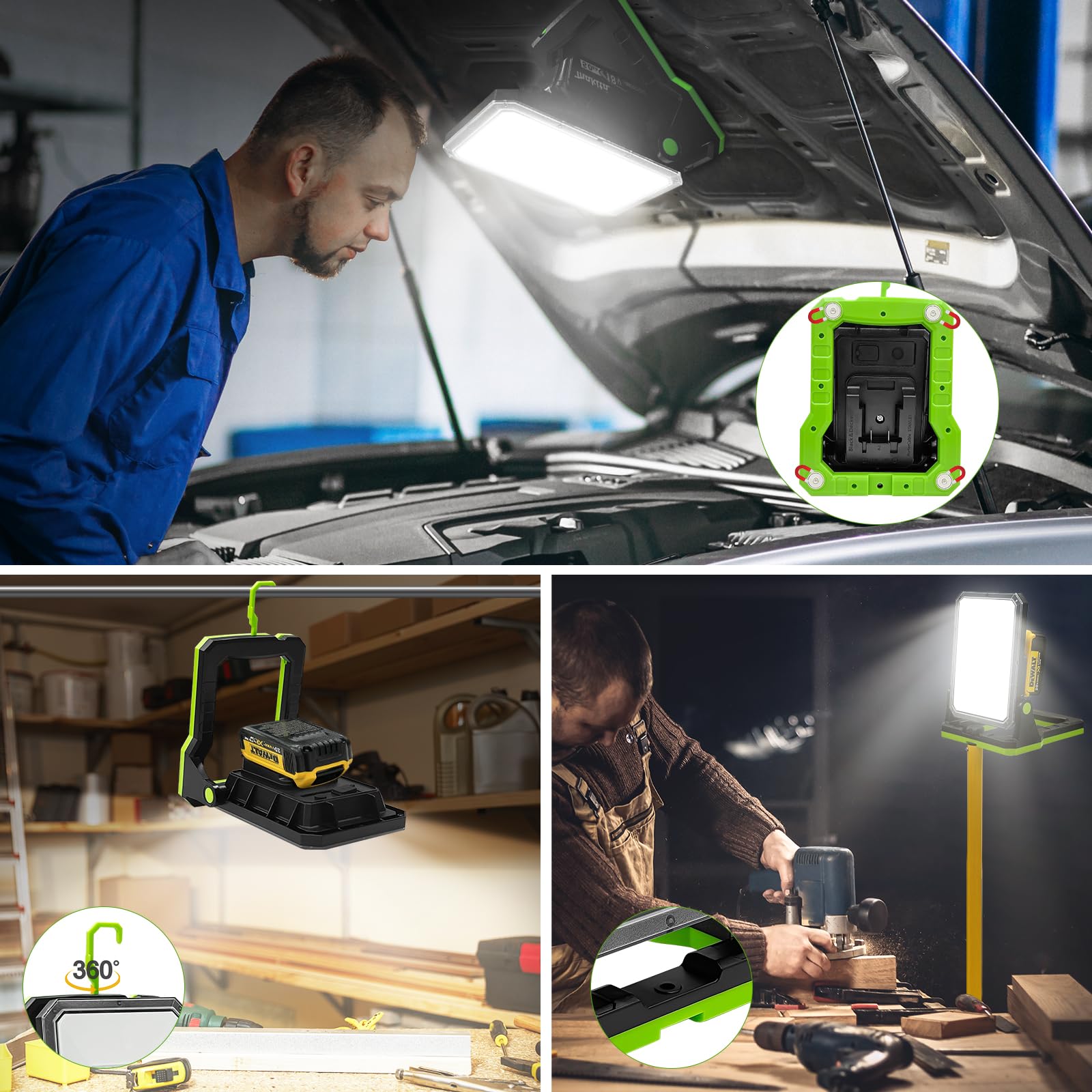 SYLSTAR Akku Baustrahler für 18-20V Akkus, 30W 3000LM Arbeitsleuchte LED Akku Lampe Kompatibel mit BOSCH Professional, Makita, DEWALT, Black&Decker, PorterCable, STANLEY und Milwaukee(nur Licht)