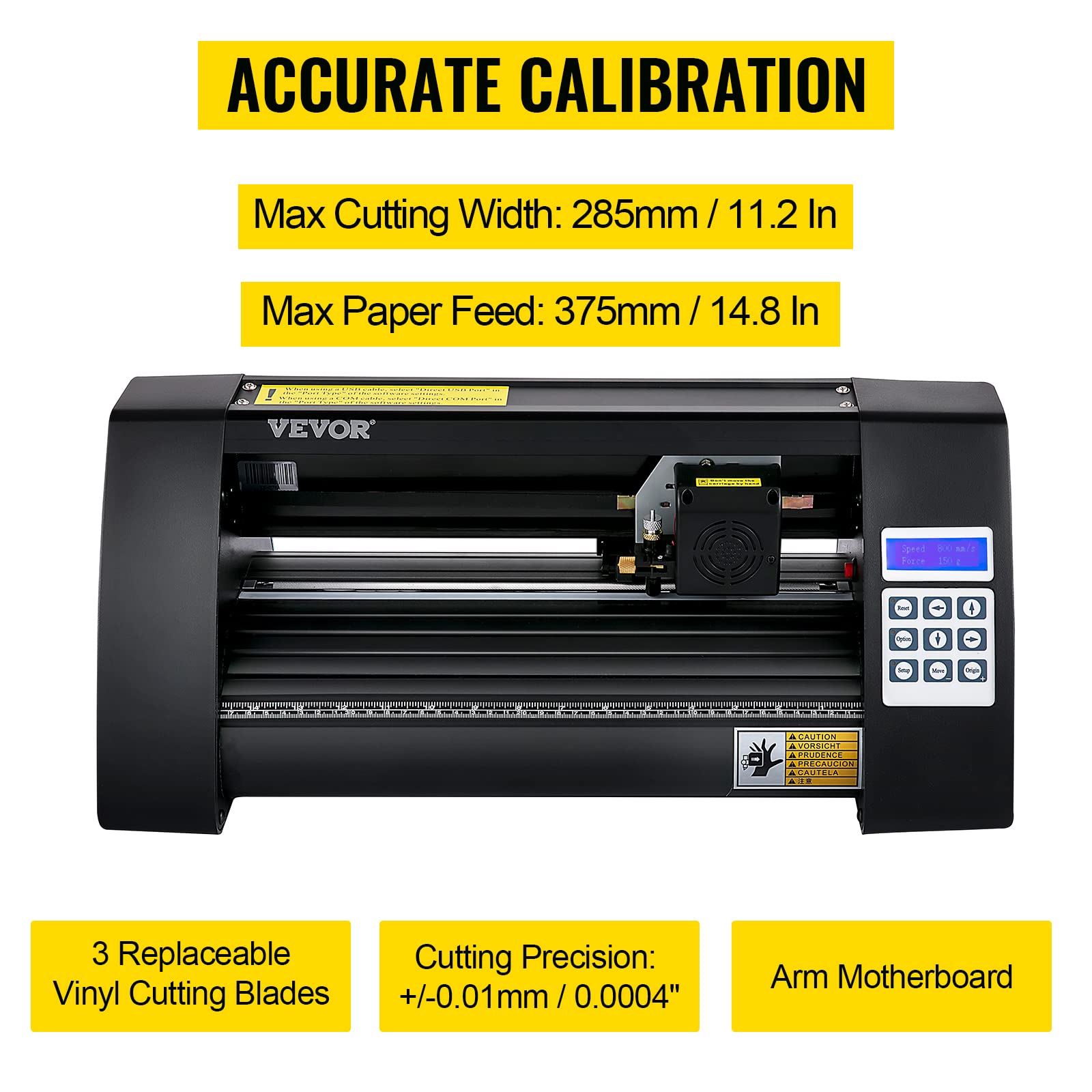 VEVOR Vinyl Schneideplotter 375 mm, Folienschneider Max. Schnittbreite 285 mm, Plottermaschine Signmaster-Software, Plotter Windowskompatibel, Folienplotter Halbautomatisch Schnittpräzision ±0,001 mm