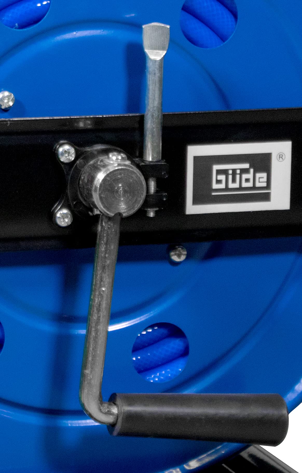 Güde 2881 Druckluftschlauchtrommel 30 m (verwindungsfreie Rahmenkonstruktion, 360° drehbar, Knickschutz), Blau/Schwarz