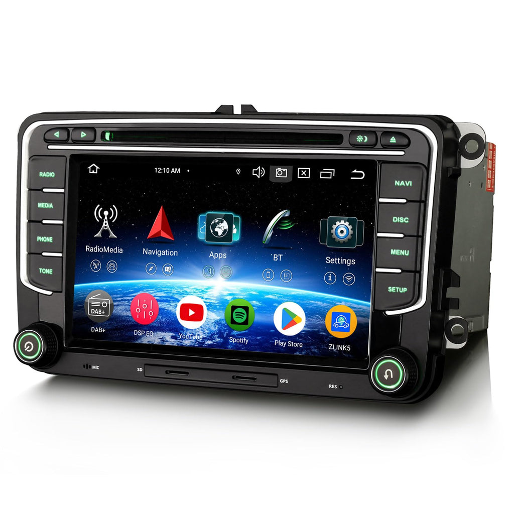 Erisin 8-Kern 4GB+64GB 7 Zoll Android 14 Autoradio GPS Navi DVD für VW Passat B6 T5 Golf 5/6 Polo 6R Tiguan Caddy T5 Jetta Seat Skoda Bluetooth CarPlay Android Auto WiFi 4G DSP DAB+ FM OBD2 CD Canbus