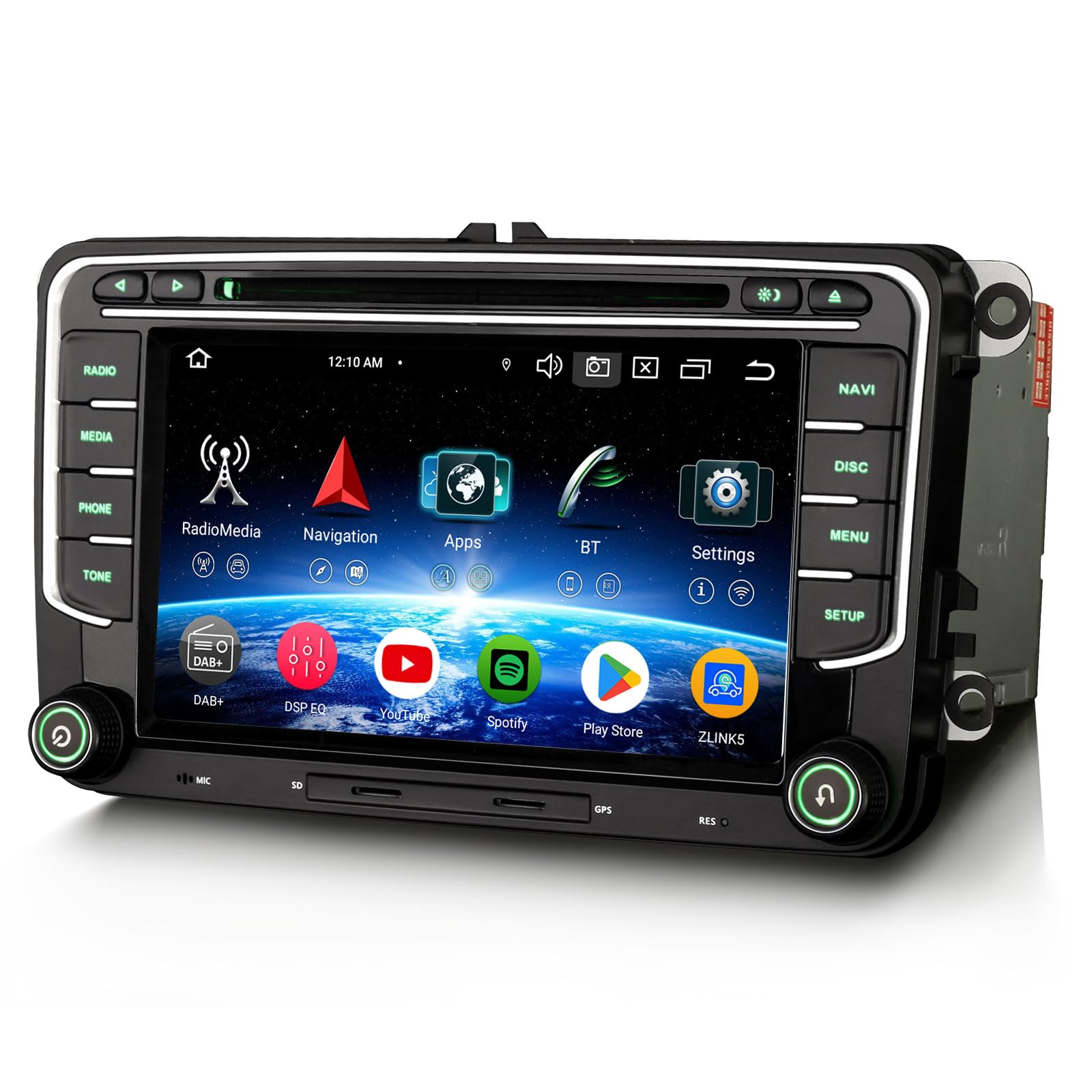 Erisin 8-Kern 4GB+64GB 7 Zoll Android 14 Autoradio GPS Navi DVD für VW Passat B6 T5 Golf 5/6 Polo 6R Tiguan Caddy T5 Jetta Seat Skoda Bluetooth CarPlay Android Auto WiFi 4G DSP DAB+ FM OBD2 CD Canbus