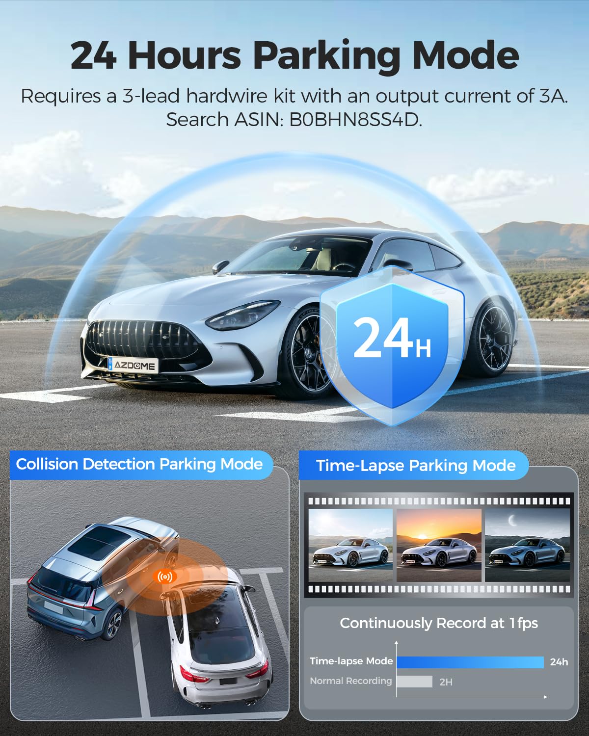 AZDOME PG17 4K 12" Spiegel Dashcam Auto, WiFi Rückspiegelkamera mit wasserdichter 1080P-Rückkamera, 64GB Karte enthalten, WDR-Nachtsicht, GPS, Sprachsteuerung, Fahrassistent