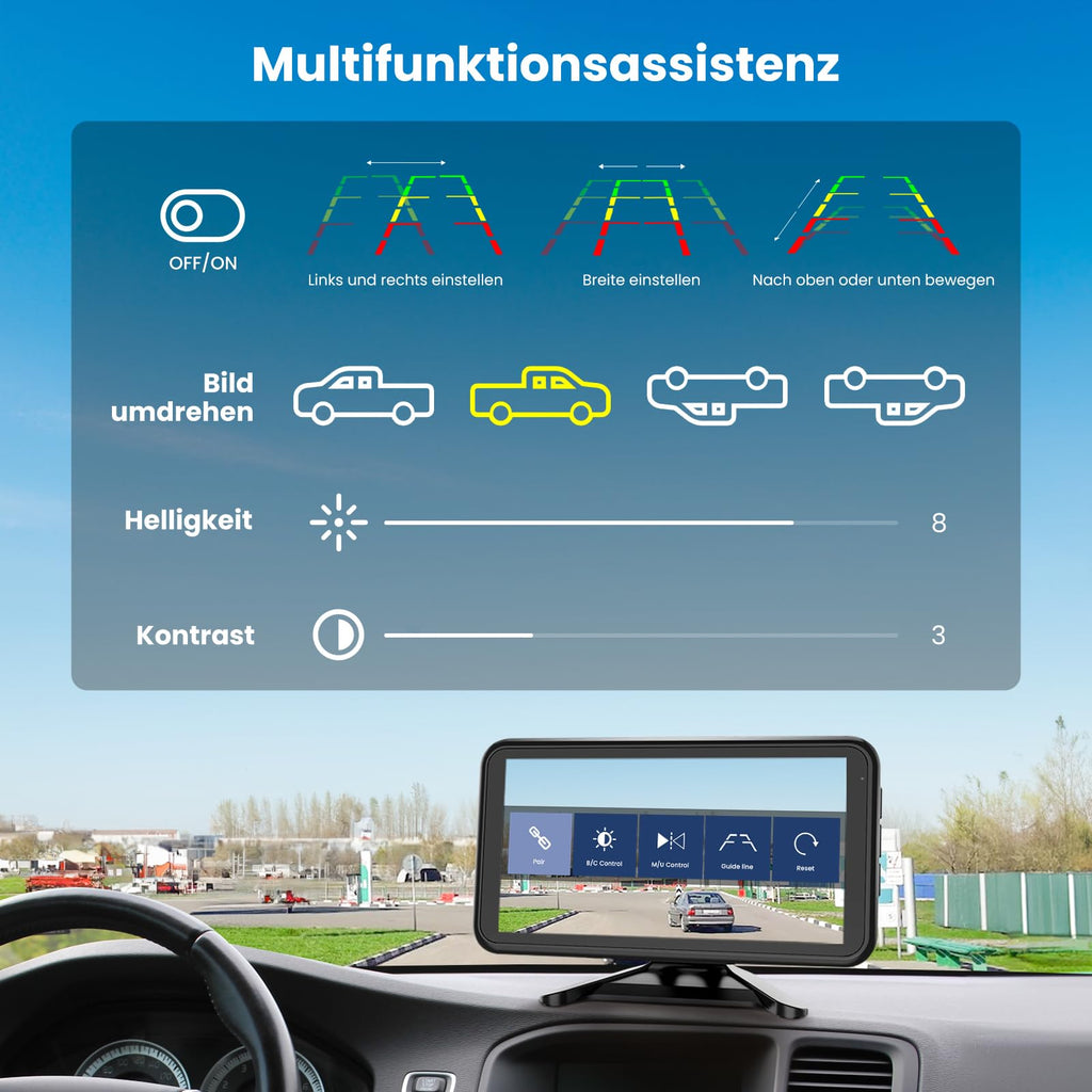 Foxpark Rückfahrkamera Kabellos Auto: 4,8" 1080P Rückfahrkamera Funk Unterstützung 2 Kameras, Rückfahrkamera Nachrüsten mit Stabiles Signal, IP69K Wasserdicht, 6 Parkhilfslinien für AUTO LKW Wohnmobil