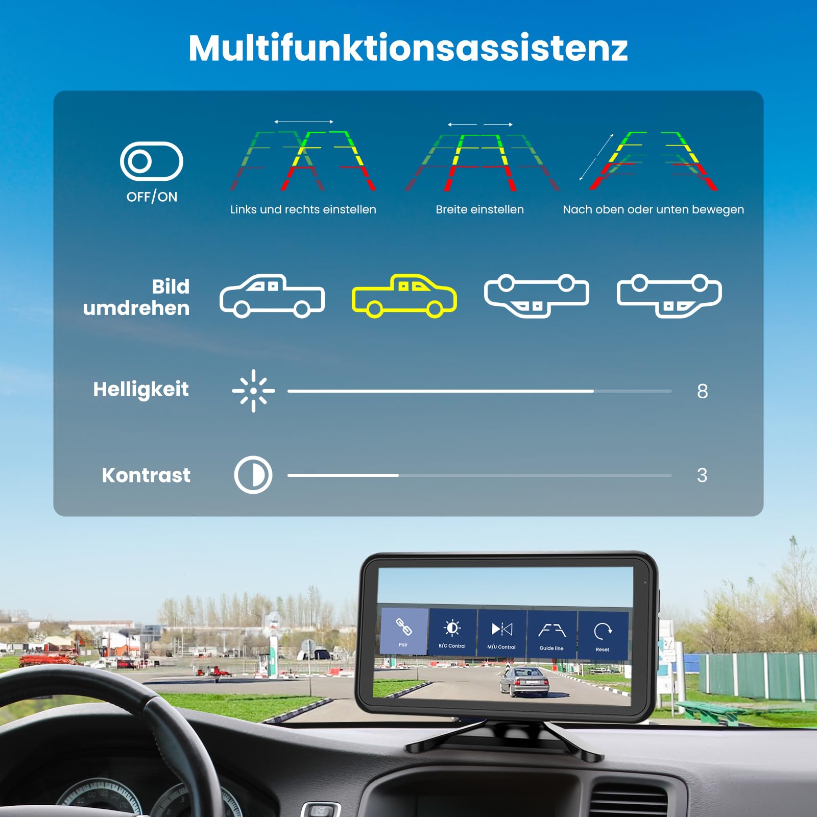 Foxpark Rückfahrkamera Kabellos Auto: 4,8" 1080P Rückfahrkamera Funk Unterstützung 2 Kameras, Rückfahrkamera Nachrüsten mit Stabiles Signal, IP69K Wasserdicht, 6 Parkhilfslinien für AUTO LKW Wohnmobil