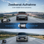 WOLFANG Dashcam Auto Vorne Hinten 4K WiFi Dash Cam mit 32GB SD Karte, Ultra Nachtsicht, 170°Weitwinkel, WDR, 24 Std. Parkmodus, G-Sensor, Loop-Aufnahme