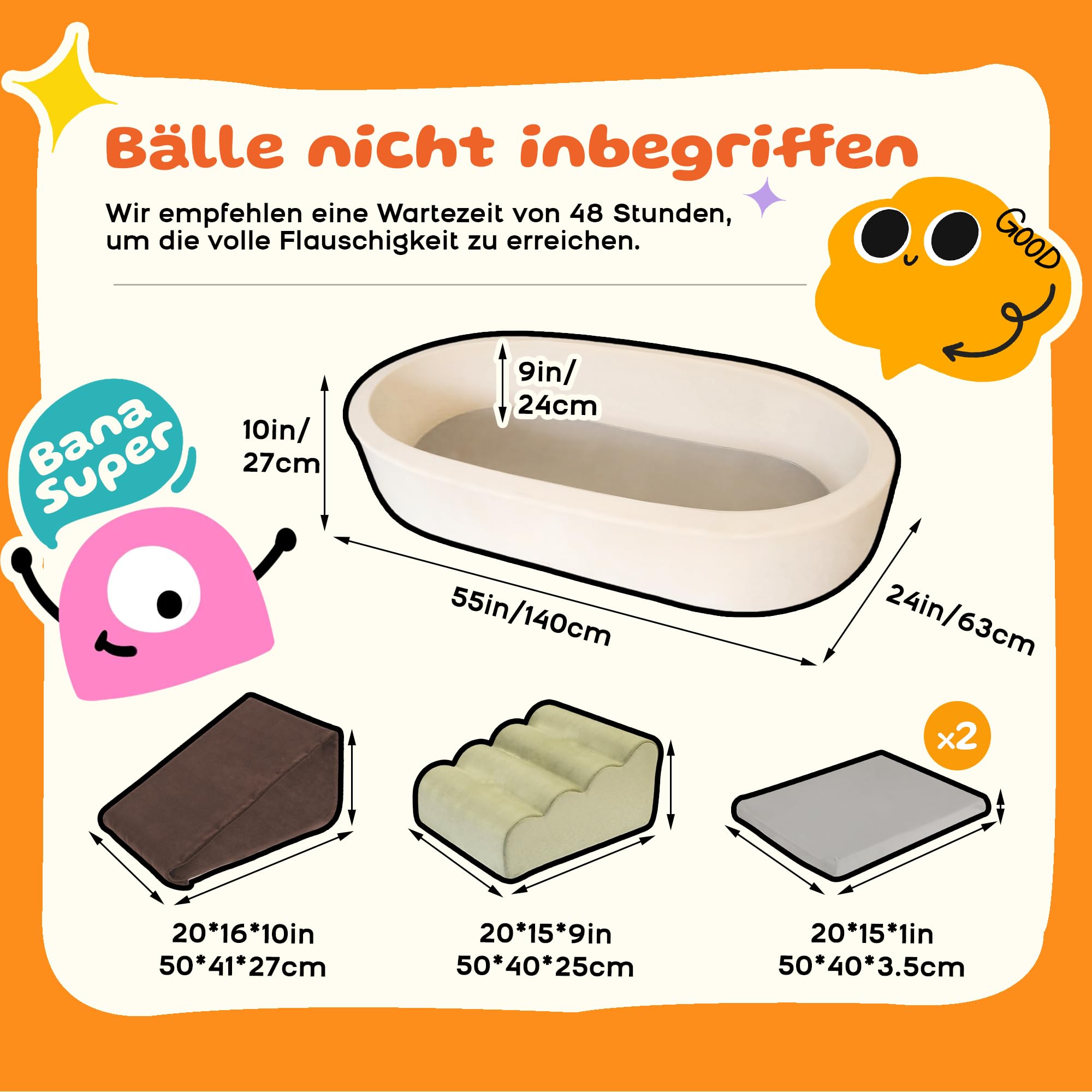 BanaSuper Schaumstoff Bausteine | Softbausteine XXL | Soft Play Set mit Riesen-Bällebad (Keine Bälle) | Schaumstoff Kletterblöcke für Kinder | rutschfeste Motorikbausteine für Zuhause & Kita