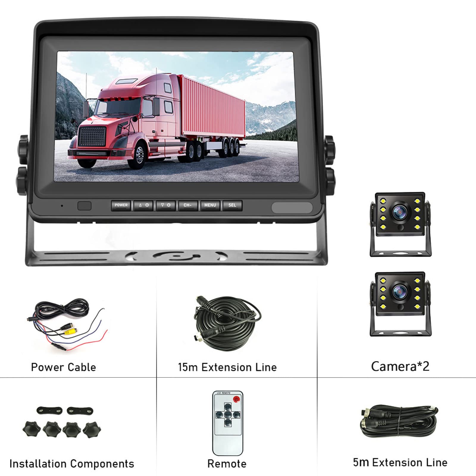 Hodozzy Rückfahrkamera Auto mit 8 Zoll LCD Monitor, AHD 1080P 2*Kameras IP69 Wasserdicht Super Nachtsicht, Rückfahrkamera Kabel 12V-24V für Wohnmobil/LKW/Anhänger/Bus/Vans, mit 15m+5m Kabel