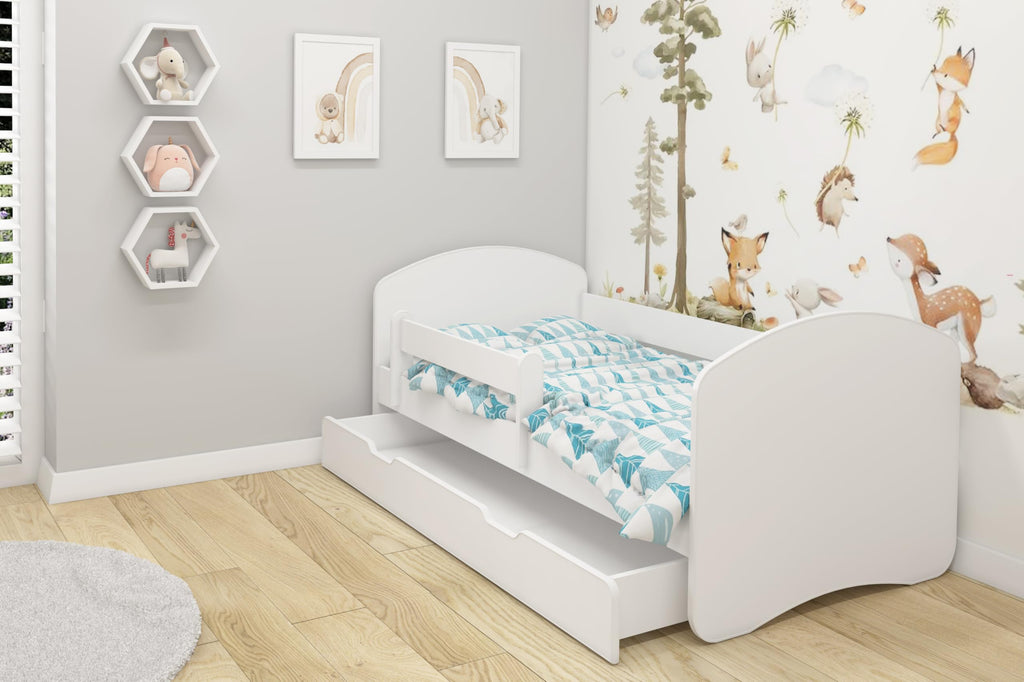 Kinderbett Jugendbett mit einer Schublade und Matratze Weiß ACMA II (180x80 cm + Schublade, Weiß)