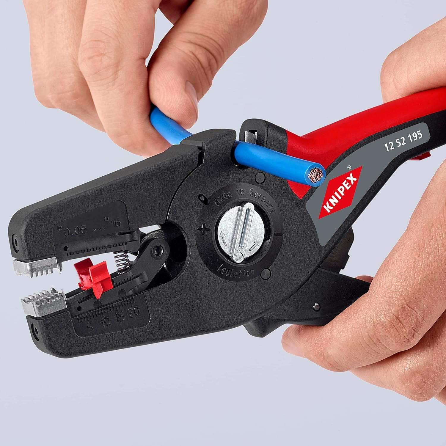 KNIPEX PreciStrip16 Automatische Abisolierzange, in Blister, 0,08-16 mm², Feinjustierung, einstellbarer Längenanschlag, 12 52 195 SB