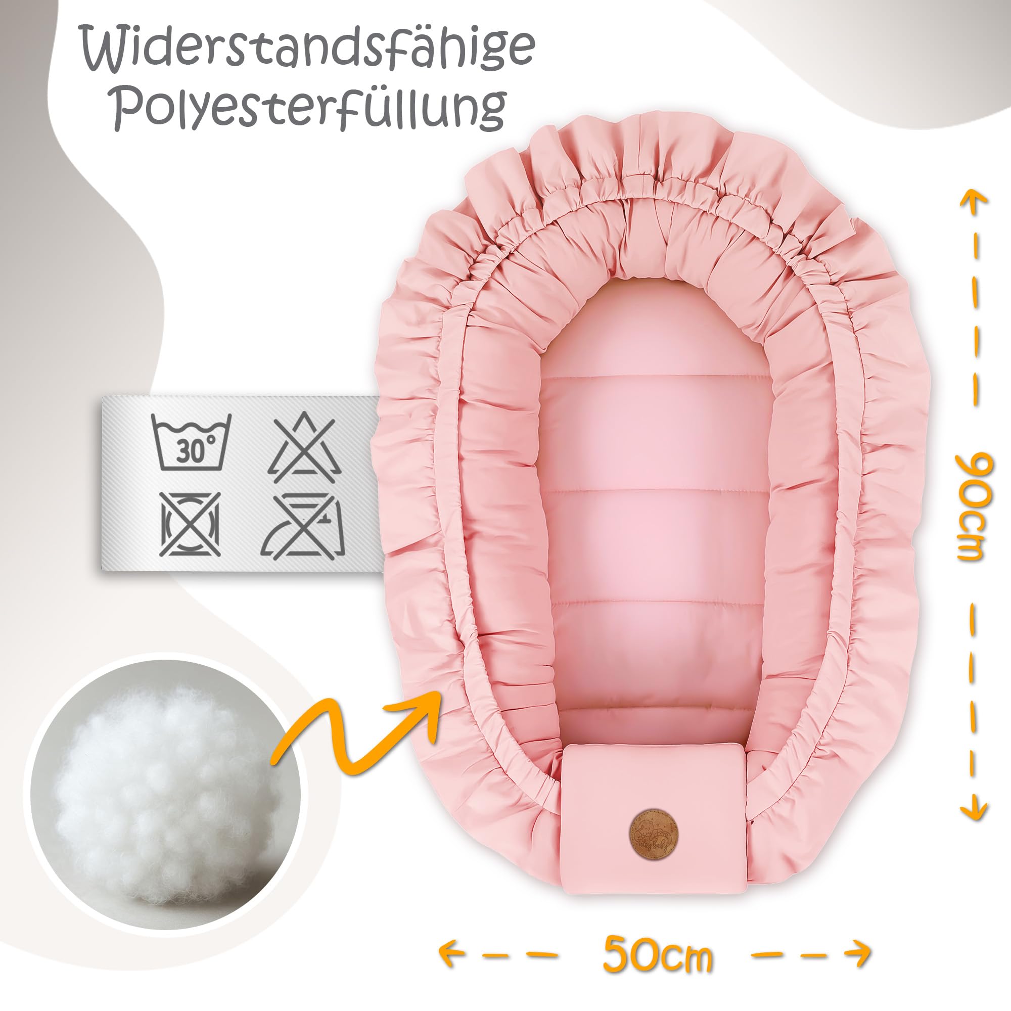 Babynest babynestchen neugeborene mit tragegriff 90 x 50 cm baby nestchen tragbar nest für bett kinder kuschelnest coccon für Jungen und Mädchen Schmutziges Rosa