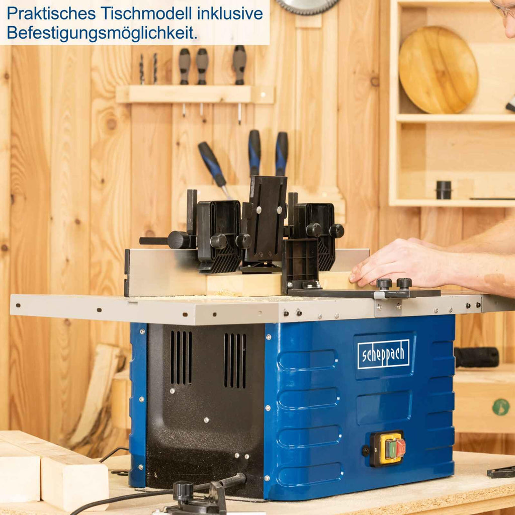 Scheppach Fräsmaschine HF60 Tischfräsmaschine | 230V 1500W | Spannzangen 6/8/12mm | Spindelhöhe max. 40mm | variable Drehzahlregulierung 11500 bis 24000 min-1 | inkl. Tischverbreiterungen