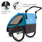 Tiggo VS Kinderanhänger 360° Drehbar mit Federung 2in1 Fahrradanhänger mit Buggy Set Jogger 5-Punkt Gurt Fahrrad Anhänger für 1 bis 2 Kinder max. 40kg (Blau)