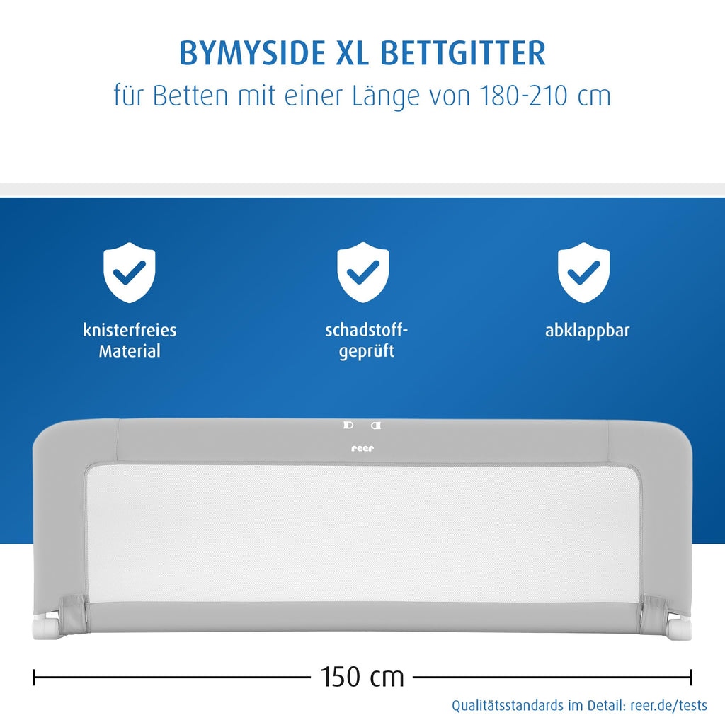 Reer ByMySide, Rausfallschutz fürs Babybett, 150x50 cm Länge, für Betten von 180 - 210 cm, grau