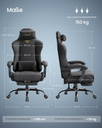 SONGMICS Gaming-Stuhl, Bürostuhl, Schreibtischstuhl, ergonomischer Gaming-Sessel, Sitzkissen mit Federn, Fußstütze, Armlehnen mit Synchronmechanik, tintenschwarz OBG079B01