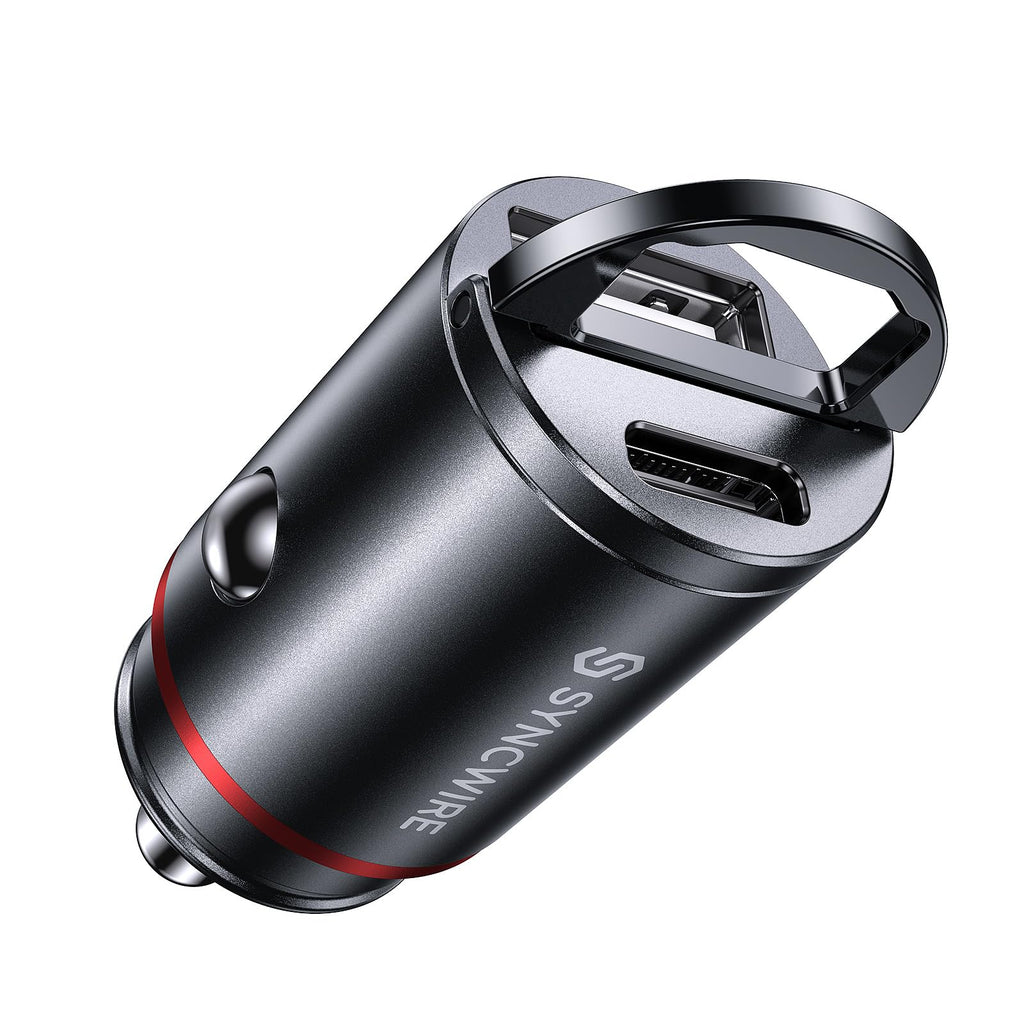 Syncwire 60W Zigarettenanzünder USB C & USB Auto Adapter [PD 3.0 & QC 3.0] Super Mini Ganzmetall KFZ Ladegerät USBC Kompatibel mit iPhone, Samsung, Huawei, Xiaomi, Google Pixel - Schwarz
