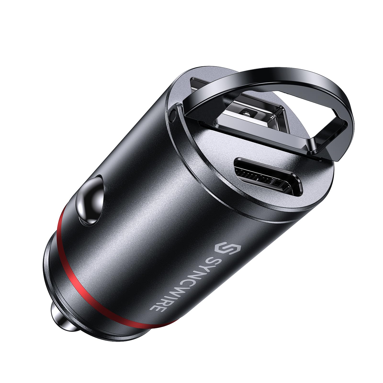 Syncwire 60W Zigarettenanzünder USB C & USB Auto Adapter [PD 3.0 & QC 3.0] Super Mini Ganzmetall KFZ Ladegerät USBC Kompatibel mit iPhone, Samsung, Huawei, Xiaomi, Google Pixel - Schwarz