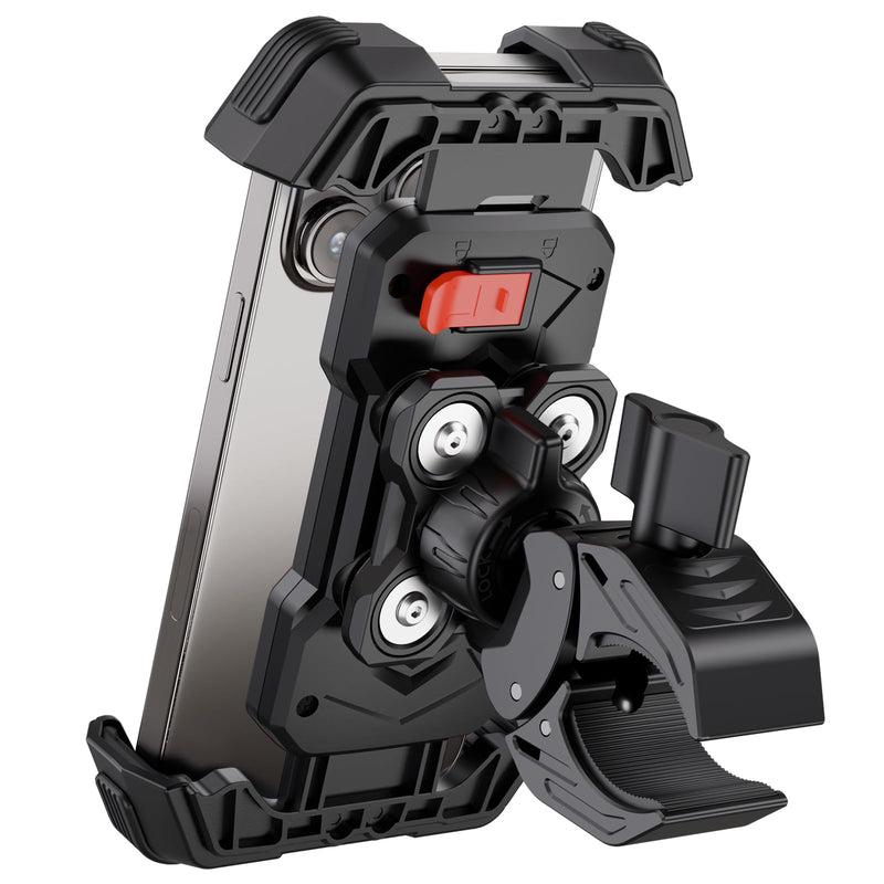 Grefay Motorrad Handyhalterung Handyhalterung Fahrrad [2025 Doppelt Vibrationsgedämpft] Handy Motorradhalterung 360° Drehbar Lenker Halter für iPhone16 15 14 13 12 Pro Max, Smartphone (Schwarz)