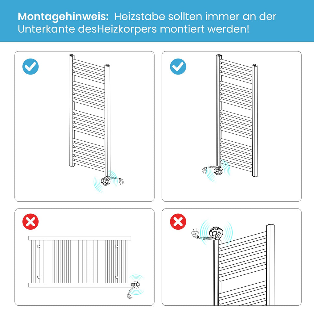 Heilmetz Smart WiFi Badheizkörper Elektrisch 140x60cm Elektrischer Handtuchtrockner mit Thermostat und Timer-Funktion Gerade Handtuchheizkörper Weiß 600W