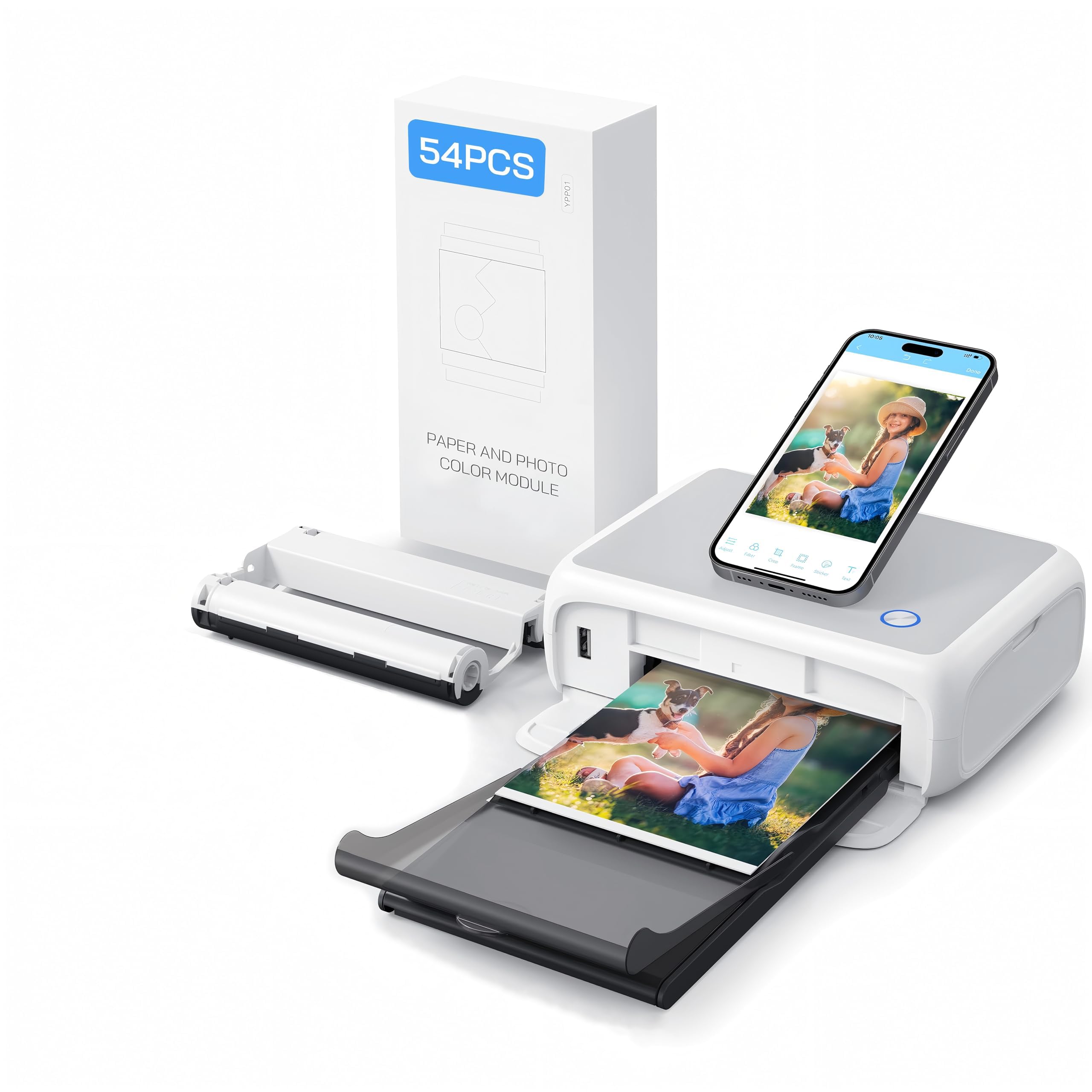 WOLFANG Fotodrucker, Sofortbilddrucker mit 54 Blatt (4 x 6 Zoll), unterstützt WLAN-Verbindung, kreative Fotobearbeitungs-Apps, für iOS/Android-Smartphone
