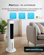 Pro Breeze OmniAir 5L Mobiler Luftkühler - Turmventilator mit Fernbedienung, 3 Gebläsestufen, 4 Modi, Auto 75° Oszillation, 7-Stunden-Timer - Klimagerät mobil ohne Abluftschlauch für Zuhause & Büro