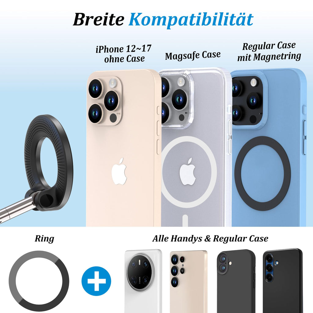 PlusAcc Vakuum Handyhalterung Auto Saugnapf - 360°Drehbar Zusammenklappbar Tragbar Magnetisch Handy Halter für iPhone 17/16/15/14/13/12 an Windschutzscheibe/Armaturenbrett/Spiegel befestigt