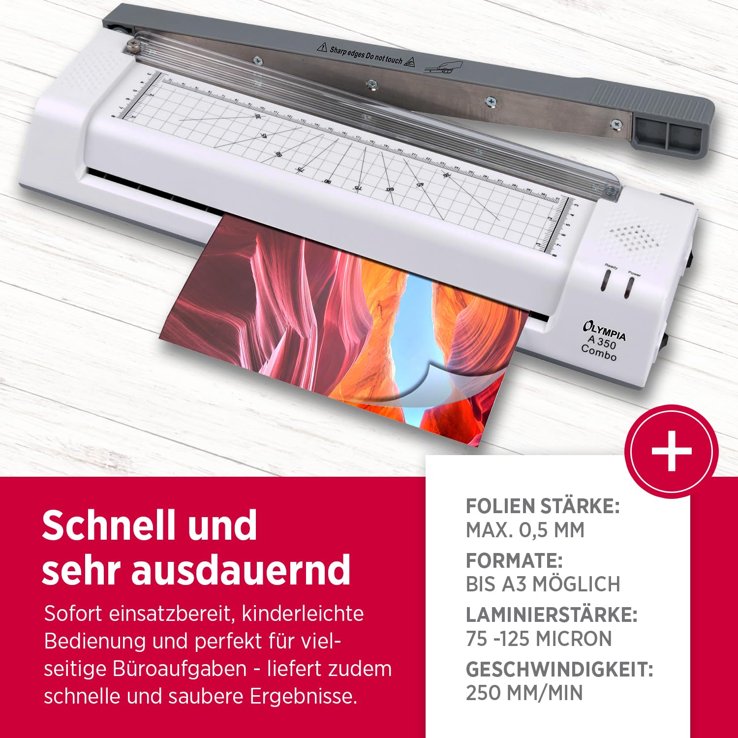 Olympia A 350 Combo 3-in-1 Laminiergerät | Heiß- und Kaltlaminieren | Kombi Laminier- und Schneidegerät | Keine Blasenbildung | Laminiergerät A4 | Laminator | Modernes und kompaktes Design