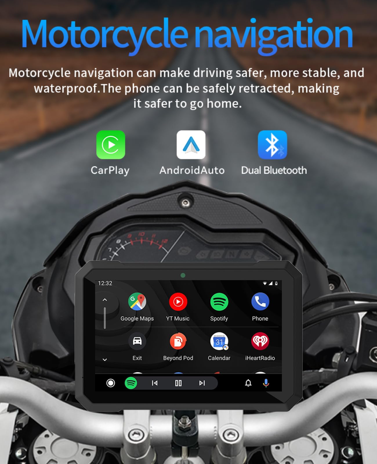 Sunweyer Motorrad Carplay und Android Auto Tragbare Drahtlose GPS Navigation 7 Zoll IPX7 Wasserdicht Touchscreen 5G Dual Bluetooth