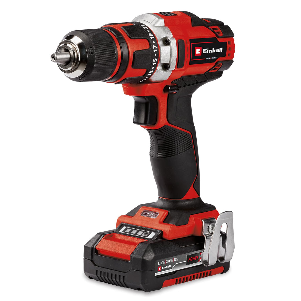 Einhell Akku-Bohrschrauber TE-CD 18/40 Li (2x1,5 Ah) Power X-Change (Lithium-Ionen, 40 Nm, 2-Gang-Getriebe, Drehzahl-Elektronik, LED, inkl. 2x 1,5 Ah PXC-Akkus und Ladegerät)