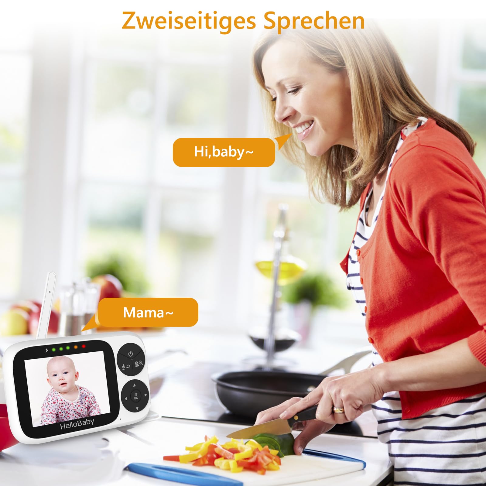 HelloBaby Babyphone mit Kamera, 3,2-Zoll-IPS-Bildschirm, Nachtsicht, Babyphone ohne WLAN, Schwenken, Neigen Zoomen Temperaturüberwachung, 2-Wege-Audio, Schlaflied, Alarm
